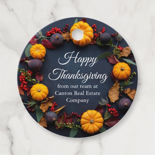 Happy Thanksgiving Business Fall Pumpkin Wreath Geschenkanhänger (Vorderseite)