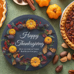 Happy Thanksgiving Business Pumpkin Dinner Party Pappteller<br><div class="desc">Vielen Dank an Ihre Geschäftskunden mit einem Unternehmen Erntedank Dinner Party mit Ihren Kunden in dieser Ferienzeit. Diese schöne moderne Papiertafel zeigt ein hübsches Herbstfoto eines Kranzes mit kleinen Kürbissen und Blätter.</div>