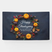 Happy Thanksgiving Business Pumpkin Wreath Custom Banner (Horizontal)