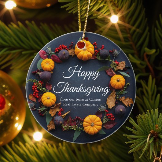 Happy Thanksgiving Business Pumpkin Wreath Custom Keramik Ornament