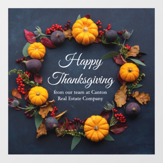 Happy Thanksgiving Business Pumpkin Wreath Modern Fensteraufkleber (Blatt)