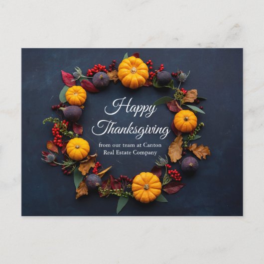 Happy Thanksgiving Business Pumpkin Wreath Modern Postkarte (Vorderseite)