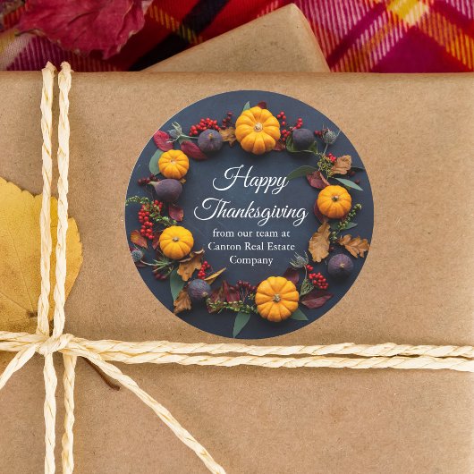 Happy Thanksgiving Business Pumpkin Wreath Modern Runder Aufkleber