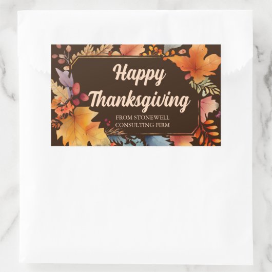 Happy Thanksgiving Business Vintag Brown Blätter Rechteckiger Aufkleber (Tasche)