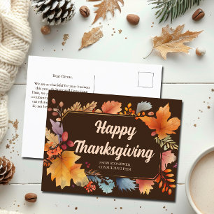 Happy Thanksgiving Business Vintage Blätter Brown Postkarte