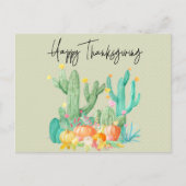 Happy Thanksgiving Cactus Watercolor Pumpkin Postkarte (Vorderseite)