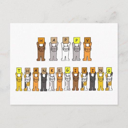 Happy Thanksgiving Cartoon Cats Feiertagspostkarte (Vorderseite)