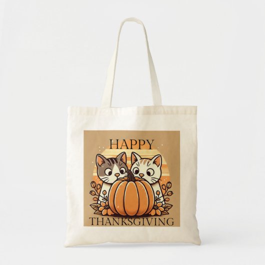 "Happy Thanksgiving" Cartoon Cats Tote Tasche (Vorne)
