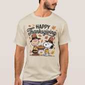 Happy Thanksgiving Cartoon Friends Pilgrim Hat Pie T-Shirt (Vorderseite)
