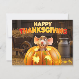 Happy Thanksgiving Cartoon Rat in Pumpkin Postkarte