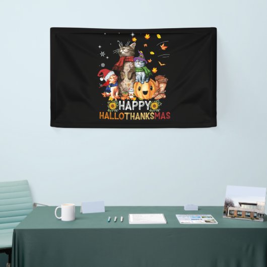Happy Thanksgiving Cat Happy Hallothanksmas Katzen Banner (Messeveranstaltung)