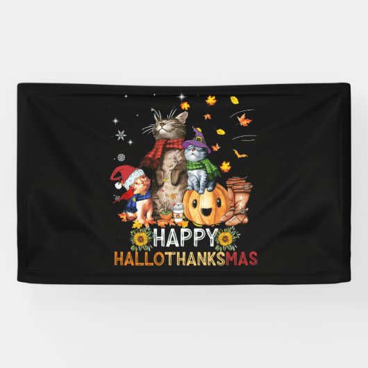 Happy Thanksgiving Cat Happy Hallothanksmas Katzen Banner (Horizontal)