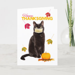 Happy Thanksgiving Cat in Coronavirus Gefechtsmask Feiertagskarte