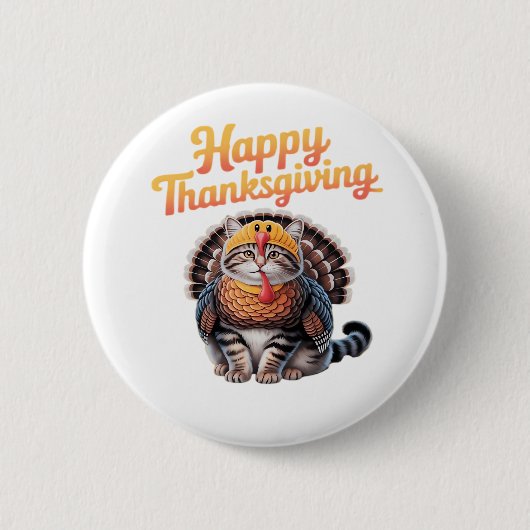 Happy Thanksgiving Cat Türkei Day Fall Classic T-S Button (Vorderseite)