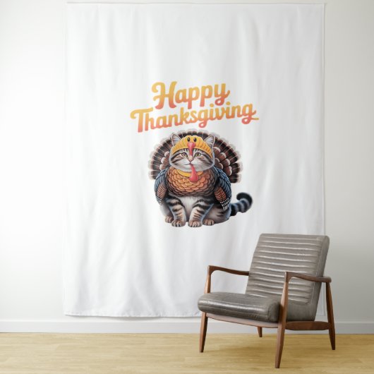 Happy Thanksgiving Cat Türkei Day Fall Classic T-S Wandteppich (Beispiel)