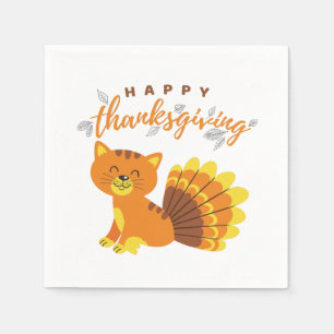 Happy Thanksgiving Cat Türkei Papier Serviette