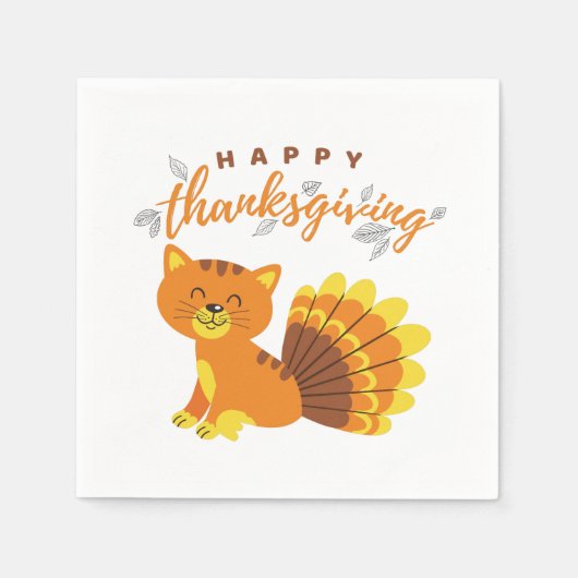 Happy Thanksgiving Cat Türkei Papier Serviette (Vorderseite)