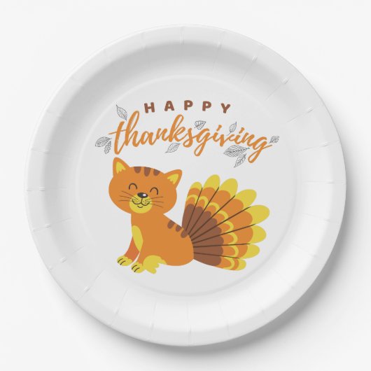 Happy Thanksgiving Cat Türkei Pappteller (Vorderseite)