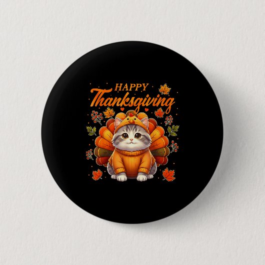 Happy Thanksgiving Cat Turkey Day Autumn Fall Men  Button (Vorderseite)