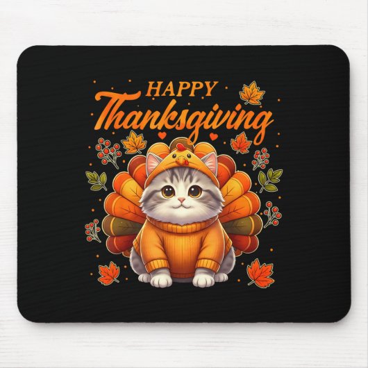 Happy Thanksgiving Cat Turkey Day Autumn Fall Men Mousepad (Vorne)
