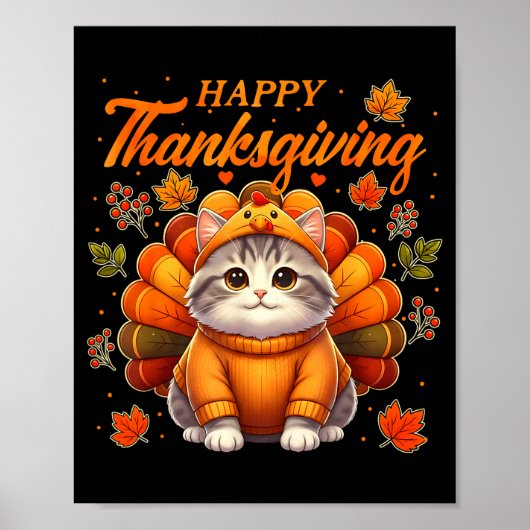 Happy Thanksgiving Cat Turkey Day Autumn Fall Men  Poster (Vorne)