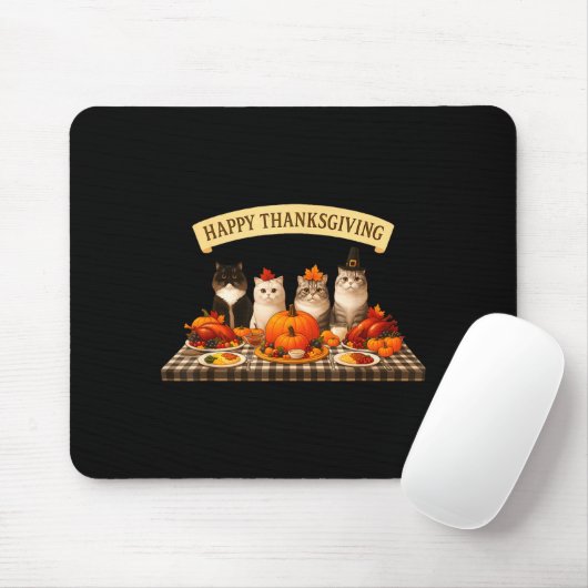 Happy Thanksgiving Cats Dinner Feast Fall Men Wome Mousepad (Mit Mouse)