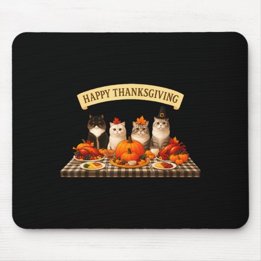 Happy Thanksgiving Cats Dinner Feast Fall Men Wome Mousepad (Vorne)