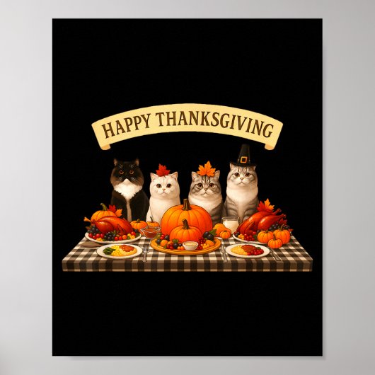 Happy Thanksgiving Cats Dinner Feast Fall Men Wome Poster (Vorne)