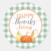 Happy Thanksgiving Checkered Tablecloth Pumpkins Runder Aufkleber (Vorderseite)