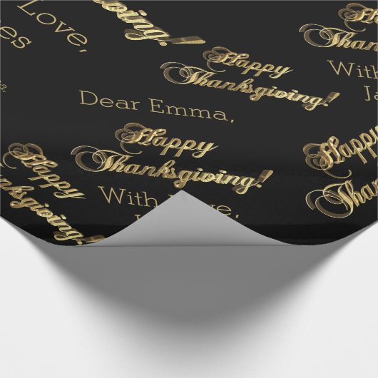 Happy Thanksgiving Chic Black Imitats Gold Foil Te Geschenkpapier (Ecke)
