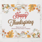 Happy Thanksgiving Chic Herbstlaubs Company Party Schaumweinetikett (Einzelnes Label)