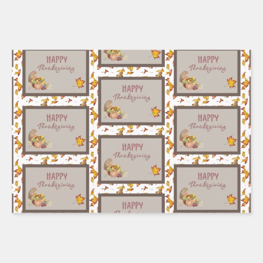 Happy Thanksgiving Cornucopia Basket Herbstlaube Geschenkpapier Set (Vorderseite 3)