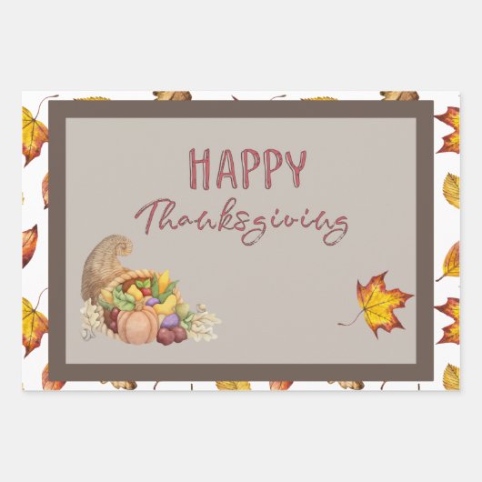 Happy Thanksgiving Cornucopia Basket Herbstlaube Geschenkpapier Set (Vorderseite)