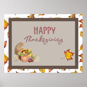 Happy Thanksgiving Cornucopia Basket Herbstlaube Poster