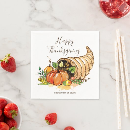 Happy Thanksgiving Cornucopia Fall Harvest Custom Serviette (Beispiel)
