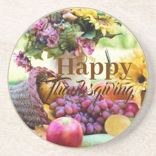 Happy Thanksgiving Cornucopia Früchte Trauben Apfe Getränkeuntersetzer (Vorne)