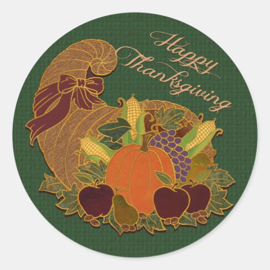 Happy Thanksgiving Cornucopia Green Stickers (Vorderseite)