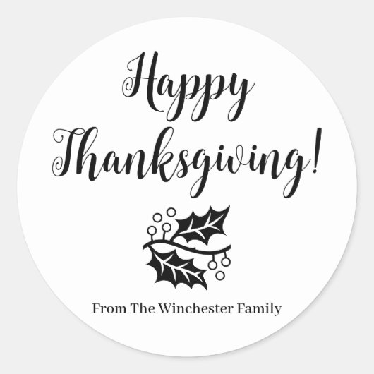 Happy Thanksgiving Custom Black Script Blattwerk Runder Aufkleber (Vorderseite)