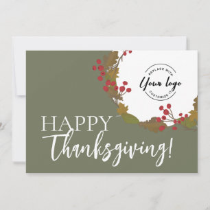 Happy Thanksgiving Custom Business Logo Sage Green Feiertagskarte