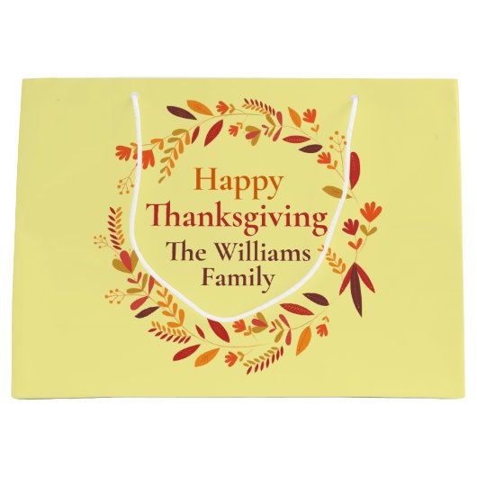 Happy Thanksgiving Custom Herbst Leaf Kranz Große Geschenktüte (Vorderseite)