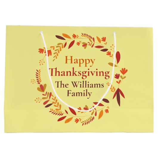 Happy Thanksgiving Custom Herbst Leaf Kranz Große Geschenktüte (Rückseite)