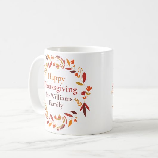 Happy Thanksgiving Custom Herbst Leaf Kranz Kaffeetasse (Vorderseite Links)