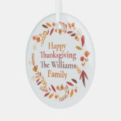 Happy Thanksgiving Custom Herbst Leaf Kranz Ornament Aus Glas (Vorderseite links)