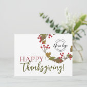 Happy Thanksgiving Custom Logo Herbstlaub Feiertagskarte (Stehend Vorderseite)