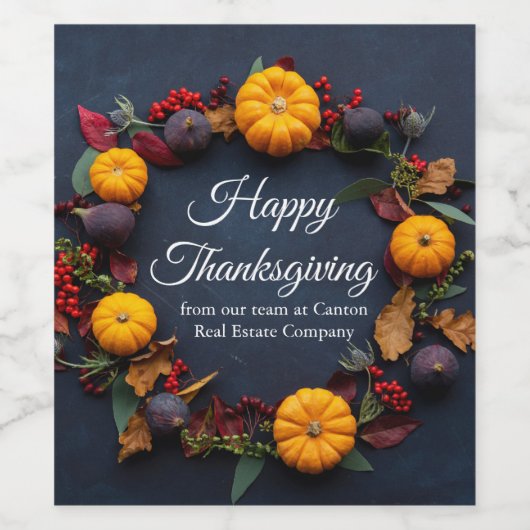 Happy Thanksgiving Custom Pumpkin Wreath Modern Weinetikett (Einzelnes Label)