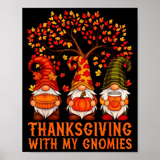 Happy Thanksgiving Cute Gnomes Pumpkin Autumn Leav Poster (Vorne)