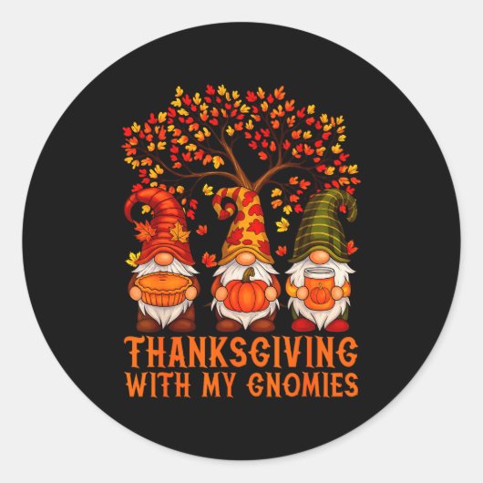 Happy Thanksgiving Cute Gnomes Pumpkin Autumn Leav Runder Aufkleber (Vorderseite)