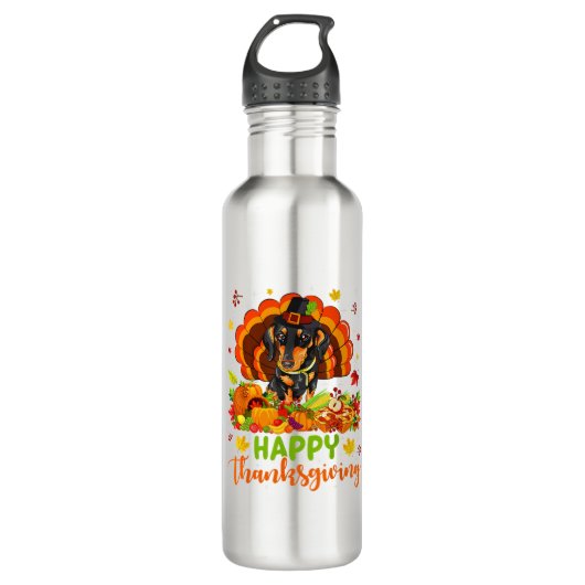 Happy Thanksgiving Dackel Hund Türkei Hund Lover Edelstahlflasche (Vorderseite)