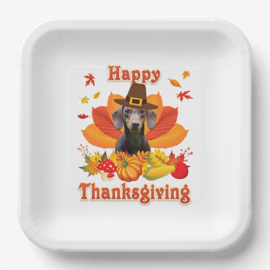 Happy Thanksgiving Dackel Hundebesitzer Pet Lover Pappteller (Vorderseite)