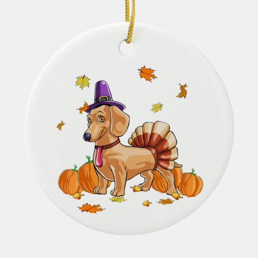 Happy Thanksgiving Dackel Türkei Kostüm T Spaß Keramik Ornament (Vorne)